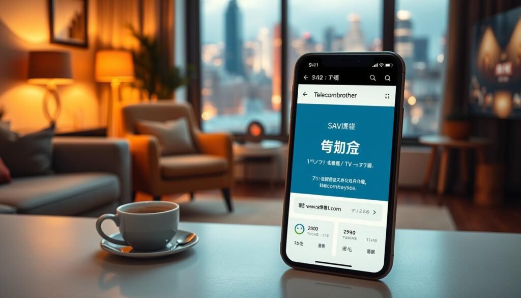 Telecombrother's hidden cable TV package deal, a cozy living room setting with warm lighting. In the foreground, a smartphone screen displaying the "轉台優惠" offer, showcasing the savings and benefits. The middle ground features a comfortable armchair and a side table with a cup of coffee, creating a relaxed atmosphere. The background has a large window overlooking a vibrant cityscape, hinting at the convenience and flexibility of the Telecombrother service. The overall mood is one of ease and satisfaction, inviting the viewer to explore the hidden perks available to loyal Telecombrother customers. Telecombrother's hidden cable TV package deal, a cozy living room setting with warm lighting. In the foreground, a smartphone screen displaying the "轉台優惠" offer, showcasing the savings and benefits. The middle ground features a comfortable armchair and a side table with a cup of coffee, creating a relaxed atmosphere. The background has a large window overlooking a vibrant cityscape, hinting at the convenience and flexibility of the Telecombrother service. The overall mood is one of ease and satisfaction, inviting the viewer to explore the hidden perks available to loyal Telecombrother customers.
