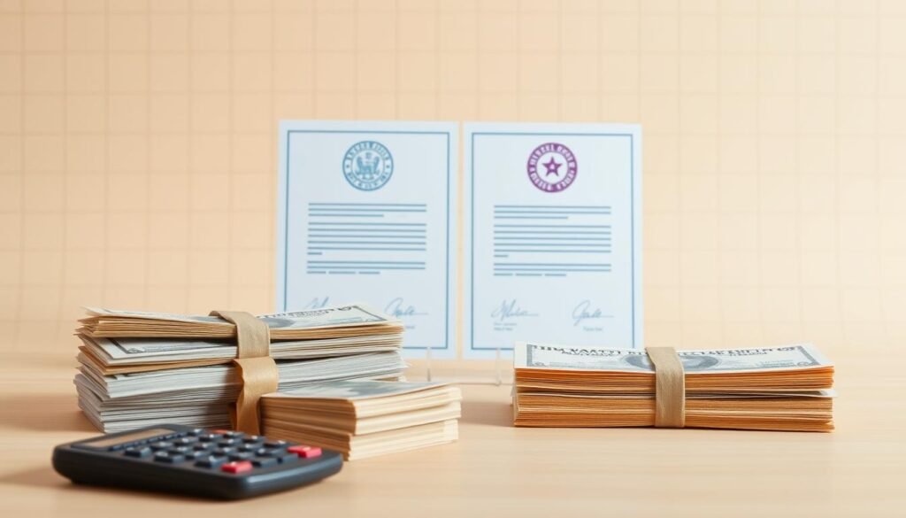 A well-lit and meticulously detailed comparison of bank and private loans, set against a clean and minimalist background. In the foreground, two stacks of bank notes and a calculator represent the financial elements of the comparison. In the middle ground, two stylized loan documents with distinctive seals and signatures symbolize the different lending options. The background features a subtle grid pattern, conveying a sense of structure and organization. Warm, neutral tones create a professional and authoritative atmosphere, inviting the viewer to engage with the comparative analysis.