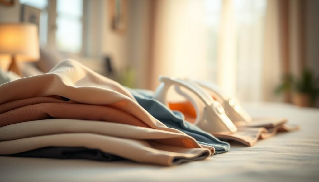 A high-quality, close-up photograph of a selection of iCareCPAP sleep apnea mask materials. The materials are arranged neatly on a clean, well-lit surface, showcasing their unique textures and colors. The foreground features a range of flexible, hypoallergenic fabrics and silicone materials, while the background has a blurred, soft-focus effect to draw the viewer's attention to the details. The lighting is warm and natural, creating a soothing, calming atmosphere that emphasizes the importance of comfortable, customizable sleep apnea treatment solutions.